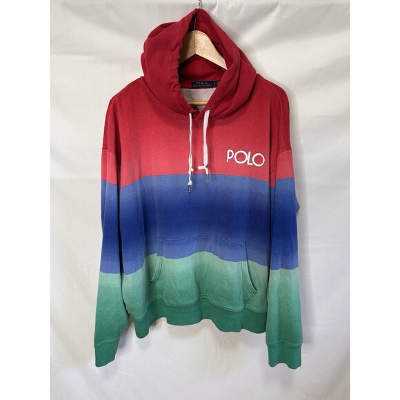 Polo Ralph Lauren Sweatshirt Mens Large Ombre Color Block Hoodie 92 Stadium - Picture 4 of 9